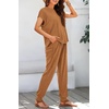 image:imageBTFBM 2 Piece Sets For Women Summer Lounge Set Airport Outfits Tracksuit  SolidMatching Sets Women ClothingSweatsuitShort Sleeve Tops Long Pants Vacation OutfitsBeach vacation Clothes For WomenSolid Dark Khaki