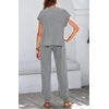 image:imageBTFBM 2 Piece Sets For Women Summer Lounge Set Airport Outfits Tracksuit  SolidMatching Sets Women ClothingSweatsuitShort Sleeve Tops Long Pants Vacation OutfitsBeach vacation Clothes For WomenGrey