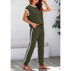 image:imageBTFBM 2 Piece Sets For Women Summer Lounge Set Airport Outfits Tracksuit  SolidMatching Sets Women ClothingSweatsuitShort Sleeve Tops Long Pants Vacation OutfitsBeach vacation Clothes For WomenA Army Green