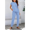 image:imageBTFBM 2 Piece Sets For Women Summer Lounge Set Airport Outfits Tracksuit  SolidMatching Sets Women ClothingSweatsuitShort Sleeve Tops Long Pants Vacation OutfitsBeach vacation Clothes For WomenLight Blue