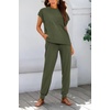 image:imageBTFBM 2 Piece Sets For Women Summer Lounge Set Airport Outfits Tracksuit  SolidMatching Sets Women ClothingSweatsuitShort Sleeve Tops Long Pants Vacation OutfitsBeach vacation Clothes For WomenSolid Army Green