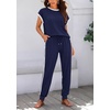 image:imageBTFBM 2 Piece Sets For Women Summer Lounge Set Airport Outfits Tracksuit  SolidMatching Sets Women ClothingSweatsuitShort Sleeve Tops Long Pants Vacation OutfitsBeach vacation Clothes For WomenA Navy