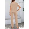 image:imageBTFBM 2 Piece Sets For Women Summer Lounge Set Airport Outfits Tracksuit  SolidMatching Sets Women ClothingSweatsuitShort Sleeve Tops Long Pants Vacation OutfitsBeach vacation Clothes For WomenKhaki