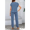 image:imageBTFBM 2 Piece Sets For Women Summer Lounge Set Airport Outfits Tracksuit  SolidMatching Sets Women ClothingSweatsuitShort Sleeve Tops Long Pants Vacation OutfitsBeach vacation Clothes For WomenGrey Blue