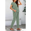 image:imageBTFBM 2 Piece Sets For Women Summer Lounge Set Airport Outfits Tracksuit  SolidMatching Sets Women ClothingSweatsuitShort Sleeve Tops Long Pants Vacation OutfitsBeach vacation Clothes For WomenSage Green