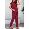 image:imageBTFBM 2 Piece Sets For Women Summer Lounge Set Airport Outfits Tracksuit  SolidMatching Sets Women ClothingSweatsuitShort Sleeve Tops Long Pants Vacation OutfitsBeach vacation Clothes For WomenWine Red
