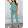 image:imageBTFBM 2 Piece Sets For Women Summer Lounge Set Airport Outfits Tracksuit  SolidMatching Sets Women ClothingSweatsuitShort Sleeve Tops Long Pants Vacation OutfitsBeach vacation Clothes For WomenSolid Fruit Green
