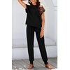 image:imageBTFBM 2 Piece Sets For Women Summer Lounge Set Airport Outfits Tracksuit  SolidMatching Sets Women ClothingSweatsuitShort Sleeve Tops Long Pants Vacation OutfitsBeach vacation Clothes For WomenSolid Black