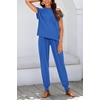 image:imageBTFBM 2 Piece Sets For Women Summer Lounge Set Airport Outfits Tracksuit  SolidMatching Sets Women ClothingSweatsuitShort Sleeve Tops Long Pants Vacation OutfitsBeach vacation Clothes For WomenRoyal Blue