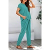image:imageBTFBM 2 Piece Sets For Women Summer Lounge Set Airport Outfits Tracksuit  SolidMatching Sets Women ClothingSweatsuitShort Sleeve Tops Long Pants Vacation OutfitsBeach vacation Clothes For WomenBlue Green