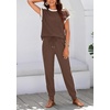 image:imageBTFBM 2 Piece Sets For Women Summer Lounge Set Airport Outfits Tracksuit  SolidMatching Sets Women ClothingSweatsuitShort Sleeve Tops Long Pants Vacation OutfitsBeach vacation Clothes For WomenA Coffee