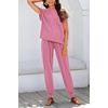 image:imageBTFBM 2 Piece Sets For Women Summer Lounge Set Airport Outfits Tracksuit  SolidMatching Sets Women ClothingSweatsuitShort Sleeve Tops Long Pants Vacation OutfitsBeach vacation Clothes For WomenDark Pink