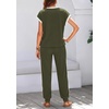image:imageBTFBM 2 Piece Sets For Women Summer Lounge Set Airport Outfits Tracksuit  SolidMatching Sets Women ClothingSweatsuitShort Sleeve Tops Long Pants Vacation OutfitsBeach vacation Clothes For WomenA Army Green