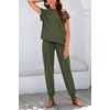 image:imageBTFBM 2 Piece Sets For Women Summer Lounge Set Airport Outfits Tracksuit  SolidMatching Sets Women ClothingSweatsuitShort Sleeve Tops Long Pants Vacation OutfitsBeach vacation Clothes For WomenSolid Army Green