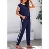 image:imageBTFBM 2 Piece Sets For Women Summer Lounge Set Airport Outfits Tracksuit  SolidMatching Sets Women ClothingSweatsuitShort Sleeve Tops Long Pants Vacation OutfitsBeach vacation Clothes For WomenA Navy