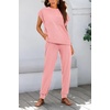 image:imageBTFBM 2 Piece Sets For Women Summer Lounge Set Airport Outfits Tracksuit  SolidMatching Sets Women ClothingSweatsuitShort Sleeve Tops Long Pants Vacation OutfitsBeach vacation Clothes For WomenPink