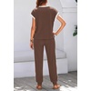 image:imageBTFBM 2 Piece Sets For Women Summer Lounge Set Airport Outfits Tracksuit  SolidMatching Sets Women ClothingSweatsuitShort Sleeve Tops Long Pants Vacation OutfitsBeach vacation Clothes For WomenA Coffee