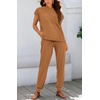 image:imageBTFBM 2 Piece Sets For Women Summer Lounge Set Airport Outfits Tracksuit  SolidMatching Sets Women ClothingSweatsuitShort Sleeve Tops Long Pants Vacation OutfitsBeach vacation Clothes For WomenSolid Dark Khaki