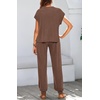 image:imageBTFBM 2 Piece Sets For Women Summer Lounge Set Airport Outfits Tracksuit  SolidMatching Sets Women ClothingSweatsuitShort Sleeve Tops Long Pants Vacation OutfitsBeach vacation Clothes For WomenSolid Coffee