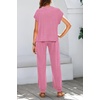 image:imageBTFBM 2 Piece Sets For Women Summer Lounge Set Airport Outfits Tracksuit  SolidMatching Sets Women ClothingSweatsuitShort Sleeve Tops Long Pants Vacation OutfitsBeach vacation Clothes For WomenDark Pink