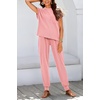 image:imageBTFBM 2 Piece Sets For Women Summer Lounge Set Airport Outfits Tracksuit  SolidMatching Sets Women ClothingSweatsuitShort Sleeve Tops Long Pants Vacation OutfitsBeach vacation Clothes For WomenPink