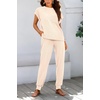 image:imageBTFBM 2 Piece Sets For Women Summer Lounge Set Airport Outfits Tracksuit  SolidMatching Sets Women ClothingSweatsuitShort Sleeve Tops Long Pants Vacation OutfitsBeach vacation Clothes For WomenApricot