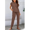 image:imageBTFBM 2 Piece Sets For Women Summer Lounge Set Airport Outfits Tracksuit  SolidMatching Sets Women ClothingSweatsuitShort Sleeve Tops Long Pants Vacation OutfitsBeach vacation Clothes For WomenSolid Coffee
