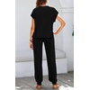 image:imageBTFBM 2 Piece Sets For Women Summer Lounge Set Airport Outfits Tracksuit  SolidMatching Sets Women ClothingSweatsuitShort Sleeve Tops Long Pants Vacation OutfitsBeach vacation Clothes For WomenSolid Black