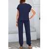 image:imageBTFBM 2 Piece Sets For Women Summer Lounge Set Airport Outfits Tracksuit  SolidMatching Sets Women ClothingSweatsuitShort Sleeve Tops Long Pants Vacation OutfitsBeach vacation Clothes For WomenSolid Navy