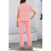 image:imageBTFBM 2 Piece Sets For Women Summer Lounge Set Airport Outfits Tracksuit  SolidMatching Sets Women ClothingSweatsuitShort Sleeve Tops Long Pants Vacation OutfitsBeach vacation Clothes For WomenPink