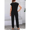 image:imageBTFBM 2 Piece Sets For Women Summer Lounge Set Airport Outfits Tracksuit  SolidMatching Sets Women ClothingSweatsuitShort Sleeve Tops Long Pants Vacation OutfitsBeach vacation Clothes For WomenA Black