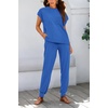 image:imageBTFBM 2 Piece Sets For Women Summer Lounge Set Airport Outfits Tracksuit  SolidMatching Sets Women ClothingSweatsuitShort Sleeve Tops Long Pants Vacation OutfitsBeach vacation Clothes For WomenRoyal Blue