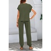 image:imageBTFBM 2 Piece Sets For Women Summer Lounge Set Airport Outfits Tracksuit  SolidMatching Sets Women ClothingSweatsuitShort Sleeve Tops Long Pants Vacation OutfitsBeach vacation Clothes For WomenSolid Army Green