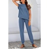 image:imageBTFBM 2 Piece Sets For Women Summer Lounge Set Airport Outfits Tracksuit  SolidMatching Sets Women ClothingSweatsuitShort Sleeve Tops Long Pants Vacation OutfitsBeach vacation Clothes For WomenGrey Blue