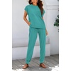 image:imageBTFBM 2 Piece Sets For Women Summer Lounge Set Airport Outfits Tracksuit  SolidMatching Sets Women ClothingSweatsuitShort Sleeve Tops Long Pants Vacation OutfitsBeach vacation Clothes For WomenBlue Green