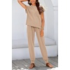 image:imageBTFBM 2 Piece Sets For Women Summer Lounge Set Airport Outfits Tracksuit  SolidMatching Sets Women ClothingSweatsuitShort Sleeve Tops Long Pants Vacation OutfitsBeach vacation Clothes For WomenKhaki