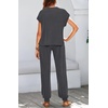 image:imageBTFBM 2 Piece Sets For Women Summer Lounge Set Airport Outfits Tracksuit  SolidMatching Sets Women ClothingSweatsuitShort Sleeve Tops Long Pants Vacation OutfitsBeach vacation Clothes For WomenSolid Dark Grey