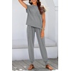 image:imageBTFBM 2 Piece Sets For Women Summer Lounge Set Airport Outfits Tracksuit  SolidMatching Sets Women ClothingSweatsuitShort Sleeve Tops Long Pants Vacation OutfitsBeach vacation Clothes For WomenGrey