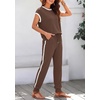 image:imageBTFBM 2 Piece Sets For Women Summer Lounge Set Airport Outfits Tracksuit  SolidMatching Sets Women ClothingSweatsuitShort Sleeve Tops Long Pants Vacation OutfitsBeach vacation Clothes For WomenA Coffee