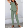 image:imageBTFBM 2 Piece Sets For Women Summer Lounge Set Airport Outfits Tracksuit  SolidMatching Sets Women ClothingSweatsuitShort Sleeve Tops Long Pants Vacation OutfitsBeach vacation Clothes For WomenSage Green