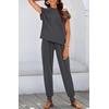 image:imageBTFBM 2 Piece Sets For Women Summer Lounge Set Airport Outfits Tracksuit  SolidMatching Sets Women ClothingSweatsuitShort Sleeve Tops Long Pants Vacation OutfitsBeach vacation Clothes For WomenSolid Dark Grey