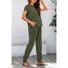 image:imageBTFBM 2 Piece Sets For Women Summer Lounge Set Airport Outfits Tracksuit  SolidMatching Sets Women ClothingSweatsuitShort Sleeve Tops Long Pants Vacation OutfitsBeach vacation Clothes For WomenSolid Army Green