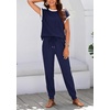 image:imageBTFBM 2 Piece Sets For Women Summer Lounge Set Airport Outfits Tracksuit  SolidMatching Sets Women ClothingSweatsuitShort Sleeve Tops Long Pants Vacation OutfitsBeach vacation Clothes For WomenA Navy