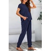 image:imageBTFBM 2 Piece Sets For Women Summer Lounge Set Airport Outfits Tracksuit  SolidMatching Sets Women ClothingSweatsuitShort Sleeve Tops Long Pants Vacation OutfitsBeach vacation Clothes For WomenSolid Navy