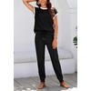 image:imageBTFBM 2 Piece Sets For Women Summer Lounge Set Airport Outfits Tracksuit  SolidMatching Sets Women ClothingSweatsuitShort Sleeve Tops Long Pants Vacation OutfitsBeach vacation Clothes For WomenA Black