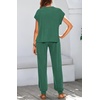 image:imageBTFBM 2 Piece Sets For Women Summer Lounge Set Airport Outfits Tracksuit  SolidMatching Sets Women ClothingSweatsuitShort Sleeve Tops Long Pants Vacation OutfitsBeach vacation Clothes For WomenSolid Dark Green