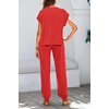 image:imageBTFBM 2 Piece Sets For Women Summer Lounge Set Airport Outfits Tracksuit  SolidMatching Sets Women ClothingSweatsuitShort Sleeve Tops Long Pants Vacation OutfitsBeach vacation Clothes For WomenRed