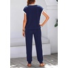 image:imageBTFBM 2 Piece Sets For Women Summer Lounge Set Airport Outfits Tracksuit  SolidMatching Sets Women ClothingSweatsuitShort Sleeve Tops Long Pants Vacation OutfitsBeach vacation Clothes For WomenA Navy