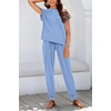 image:imageBTFBM 2 Piece Sets For Women Summer Lounge Set Airport Outfits Tracksuit  SolidMatching Sets Women ClothingSweatsuitShort Sleeve Tops Long Pants Vacation OutfitsBeach vacation Clothes For WomenLight Blue