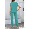 image:imageBTFBM 2 Piece Sets For Women Summer Lounge Set Airport Outfits Tracksuit  SolidMatching Sets Women ClothingSweatsuitShort Sleeve Tops Long Pants Vacation OutfitsBeach vacation Clothes For WomenBlue Green